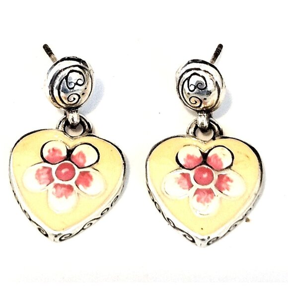 Brighton Spring Fever Cream & Pink Flower Silver Dangle Drop Earrings - Picture 1 of 2